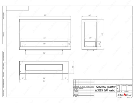 Биокамин угловой SteelHeat Leader 800 левый стекло по цене 32 752 руб.